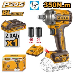 INGCO 20V BL 1/2" IMPACT WRENCH 350NM,1X 2.0AH,+CHARGER CIWLI20351