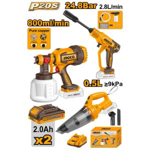 INGCO 20V 3PCS SPRAYER, VACUUM, HP WASHER COMBO SET COSLI230522