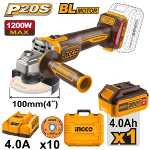INGCO 20V LI-ION 3-SPEED ANGLE GRINDER 4" 1200W 1X4.0AH+CASE CAGLI2210031