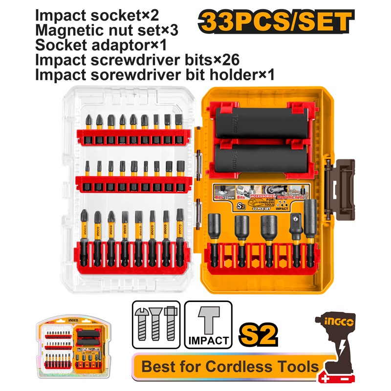 INGCO 33PCS IMPACT DRIVER BITS + SOCKET SET AKDL63306