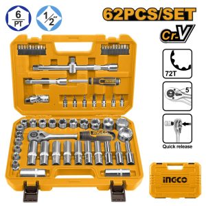 INGCO 62PCS 1/2" DR. SOCKET SET 10~32MM HKTS12602