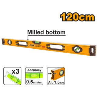 INGCO HEAVY DUTY 3-VIALS ALUM SPIRIT LEVEL 120CM HSL08120*