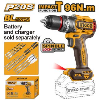 INGCO 20V LI-ION BRUSHLESS IMPACT DRILL 96NM CIDLI209681 (BARE UNIT)