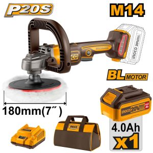 INGCO 20V LI-ION BL ANGLE POLISHER 400-2500RPM 1X4.0AH+BAG APLI20181