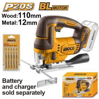 INGCO 20V LI-ION JIGSAW CUT WOOD 110MM, METAL12MM+5 BLADES CJSLI1008 (BARE UNIT)