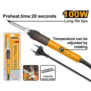 INGCO ELECTRIC TEMP ADJUSTABLE SOLDERING IRON STARIGHT TIP, 100W SI0110831