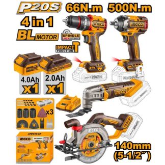 INGCO 20V 4PC IMP DRILL,WRENCH,MULTI TOOL,CIRCULAR SAW COMBO COSLI241169