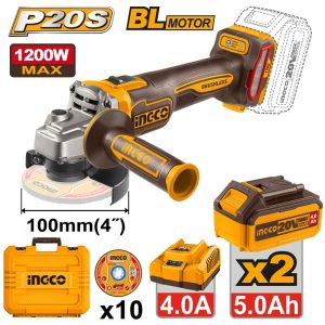 INGCO 20V LI-ION 3-SPEED ANGLE GRINDER 4" 1200W 2X5.0AH+CASE CAGLI2210032