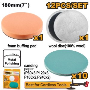 INGCO 12PCS 180MM POLISHING PAD & GRINDING SET APG18012