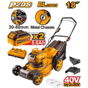 INGCO 2X20V (40V) BL 460MM LAWN MOWER 2X5.0A+DUAL PORT CHRG LMLI20186