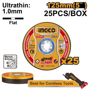 INGCO ABRASIVE CUTTING DISC 125X1.0MM 25PCS METAL BOX MCD1012525