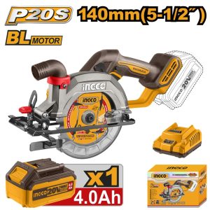 INGCO 20V LI-ION CIRCULAR SAW 140MM BLADE 1X4.0 + CHRG CSLI14021