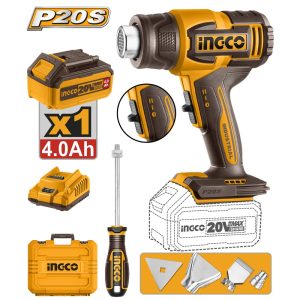 INGCO 20V LI-ION HEAT GUN 300/550°C 1X4.0AH,CHARGER+TOOLS HGLI20065