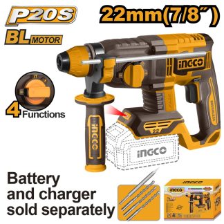 INGCO 20V LI-ION BL 4-MODE ROTARY HAMMER 22MMØ CRHLI21228 (BARE UNIT)