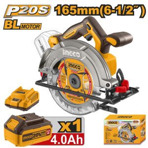 INGCO 20V LI-ION CIRCULAR SAW 165MM 1X4.0 + CHRG CSLI16521