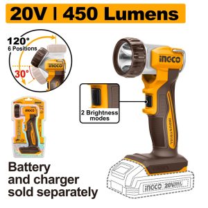 INGCO 20V LED WORK LAMP 8W 450 LUMENS CWLI2058 (BARE UNIT)