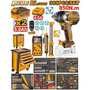 INGCO 20V 2X4.0AH LI-ION BRUSHLESS 1/2" IMPACT WRENCH 850NM CIWLI2085