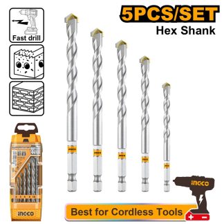 INGCO 5PCS TOP EFFICIENT MASONERY DRILL BIT SET 4,5,6,8 & 10MM AKDB6055