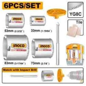 INGCO 6PCS CARBIDE GRIT HOLE SAW SET 33, 53, 73 & 83MM HSB4061