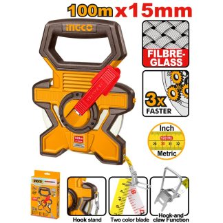 INGCO FIBREGLASS MEASURING TAPE FAST REWIND 15MMX100M/330FT HFMT18100