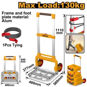 INGCO FOLDABLE HAND TRUCK LOAD 130KG 1100X558X506MM HHWB61201