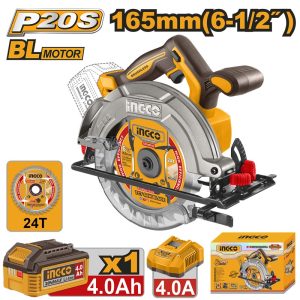 INGCO 20V LI-ION CIRCULAR SAW 165MM 1X4.0 + 4A CHRG CSLI16523