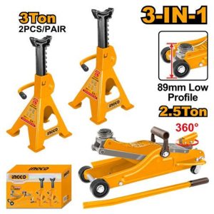 INGCO 2.5 TON FLOOR JACK & 2X3 TON JACK STANDS COMBO SET HJCS2503