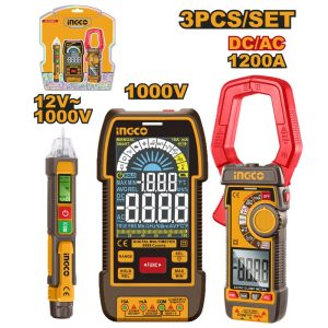 INGCO 3PC AC/DC CLAMP METER, DIGI MULTIMETER,VOLTAGE DETECTOR SET COS24069