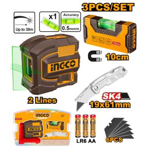 INGCO 3PC GREENLASER LAVELLER+MINI LEVEL+FOLDING KNIFE COSLL251002