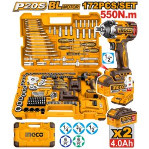 INGCO 20V IMPACT WRENCH 550NM IN 172PCS TOOL KIT SET HKTHP41723