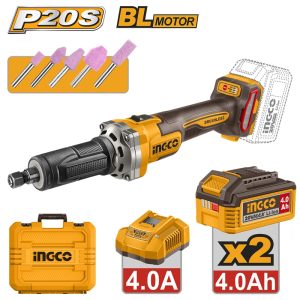 INGCO 20V LI-ION BL1/4" DIE GRINDER 2X4.0AH+CHRGR+CASE CDGLI20012