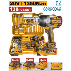 INGCO 20V 3/4" DR. IMPACT WRENCH 1350NM IN 138PCS TOOL KIT SET HKTHP41383