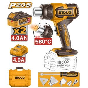 INGCO 20V LI-ION HEAT GUN 300/580°C 2X4.0AH,CHARGER+TOOLS+CASE HGLI20085