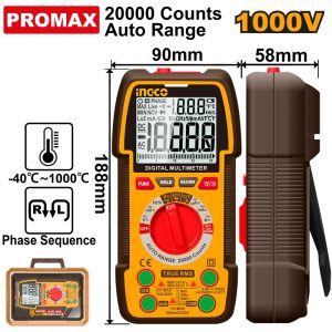 INGCO DIGITAL MULTIMETER 1000V 20000 COUNT AUTO RANGE DM410003^