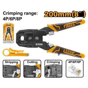 INGCO MODULE PLUG CRIMMPER 8"200MM RANGE 4P,6P&8P HMPC1468P