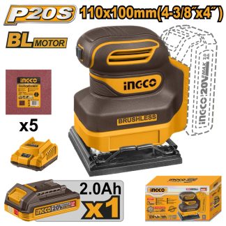 INGCO 20V BL SHEET SANDER 110X100MM 1X2.0AH & CHARGER CSHSLI20241