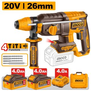 INGCO 20V BL 4-MODE ROTARY HAMMER 26MMØ 2X4.0+CASE CRHLI262085