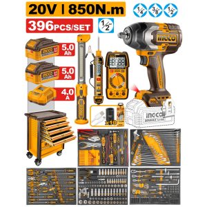INGCO 396PCS MECHANICS TOOL CHEST+ 1/2" 850NM IMPACT WRENCH SET HTCS283962
