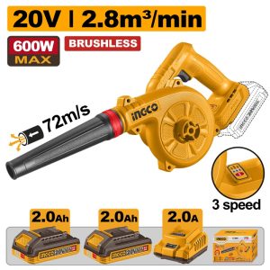 INGCO 20V BL 3 SPEED(13K~19.5K RPM)BLOWER 2.8M3/MIN 2X2.0AH CABLI20682