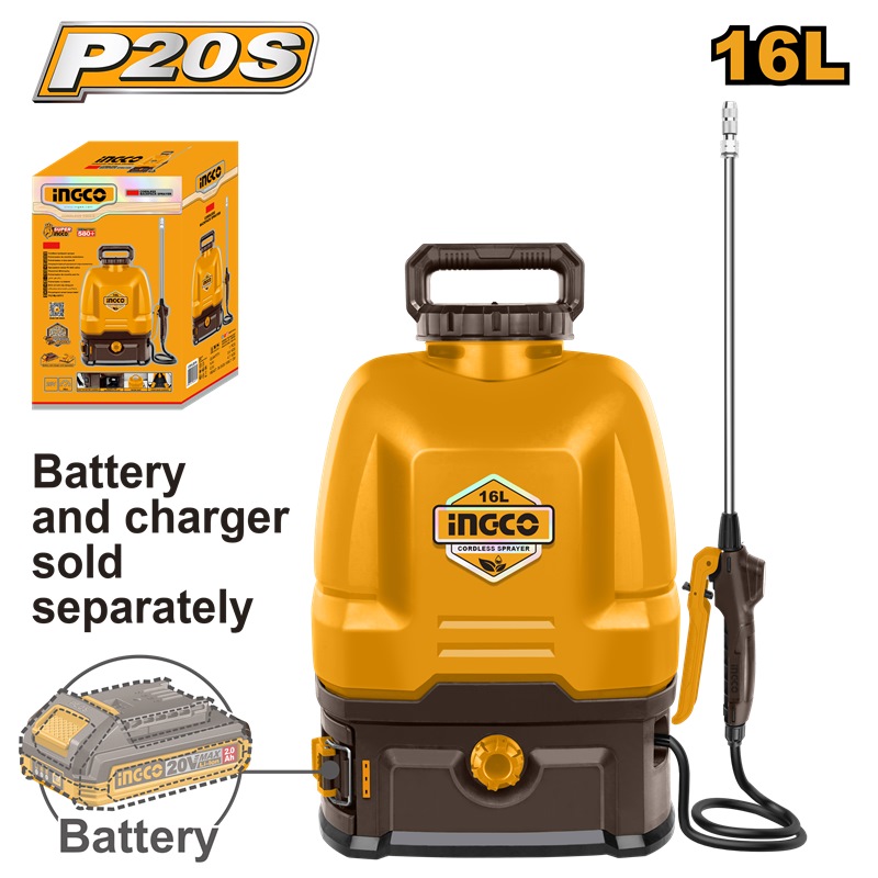 INGCO 20V CORDLESS BACKPACK SPRAYER 16L CSPLI2016 (BARE UNIT)