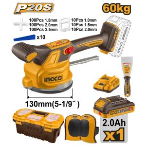 INGCO 20V TILE VIBRATION MACHINE1X2.0AH CHARGER KNEE PADS+BOX CTVLI20015