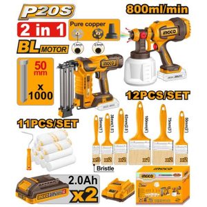 INGCO 2PCS BRAD NAILER+SPRAYER GUN+PAINT BRUSHES & ROLLER SET COSLI250601