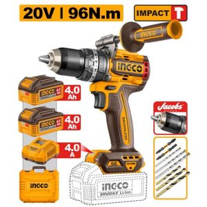 INGCO 20V BL 96NM IMPACT DRILL JACOB CHUCK 2X4.0AH+CASE CIDLI209688