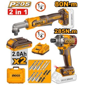 INGCO 2PCS 285NM IMACT DRIVER + 80NM ANGLE IMPACT DRIVER SET COSLI260296