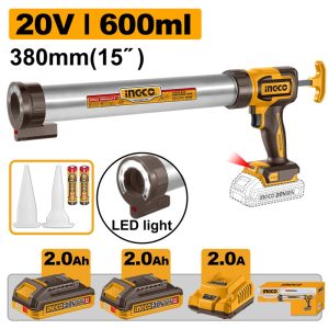 INGCO CCGLI20031 20V 600ML SEALANT CAULKING GUN 15" 380MM 2X2.0AH+CHARGER