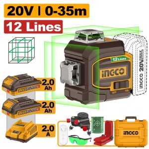 INGCO 20V 12 LINES SELF LEVELLING GREEN LEVELLER 2X2.0AH+CASE HLL3012165