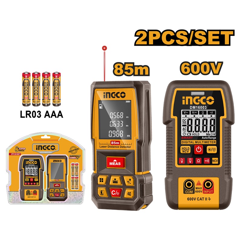 INGCO LASER DISTANCER 85M + 600V DIGITAL METER VALUE PACK HLDD260523