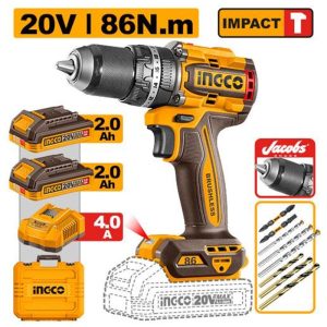 INGCO 20V BL IMPACT DRILL 86NM JACOB CHUCK,2X2.0 CHARGER+CASE CIDLI208688