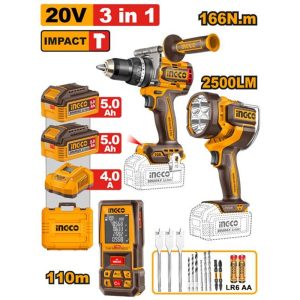INGCO 20V 166NM ID+2500LM LED LIGHT+110M DISTANCER SUPER KIT HLDD260528