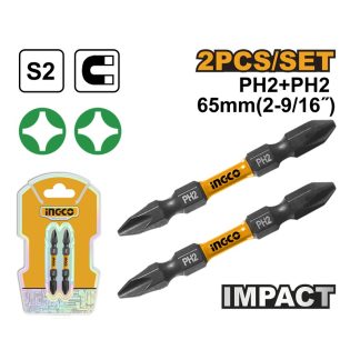 INGCO 2PCS DOUBLE END HIGH IMPACT DRIVER BITS (+)2X 65MM SDBIM72PH265